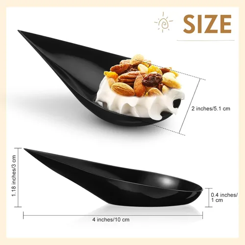 Miniatura 3 de Foaincore 500 cucharas de aperitivo de 4 pulgadas, mini platos de aperitivo de plástico, suministros de catering, cucharas de degustación Negro