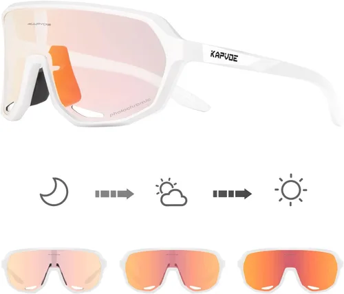 KAPVOE Gafas de ciclismo fotocromáticas para hombres y mujeres, gafas de sol de bicicleta de montaña, gafas deportivas con protección UV Rojo/Blanco