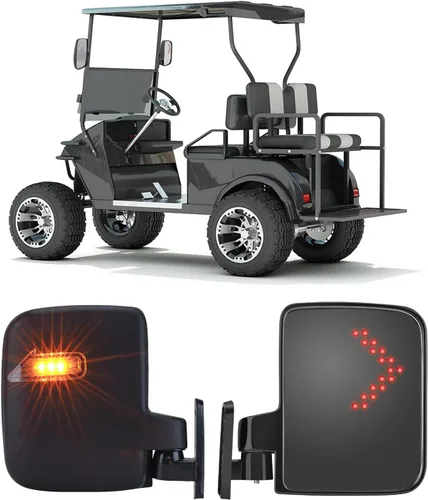 KEMIMOTO Espejos laterales para carrito de golf con luces direccionales LED, espejos retrovisores universales compatibles con Club Car, EZGO, ICON,