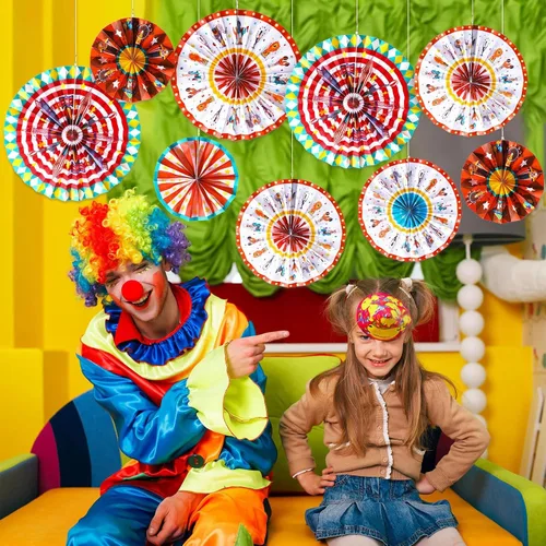 Miniatura 5 de Outus 18 abanicos de papel colgantes de carnaval, decoración de animales de circo, abanicos de papel, decoración de aula, carnaval, tema de circo