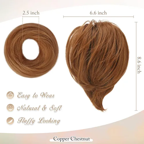 Miniatura 2 de BARSDAR Extensión de cola de caballo y moño de pelo de cobre, extensiones de moño corto sintético liso elástico para mujer, moños desordenados