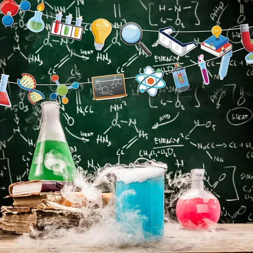 Miniatura 5 de Wettarn - 5 piezas de decoraciones de regreso a clases, pancartas de laboratorio de ciencia, química, laboratorio, fiesta, guirnalda colgante