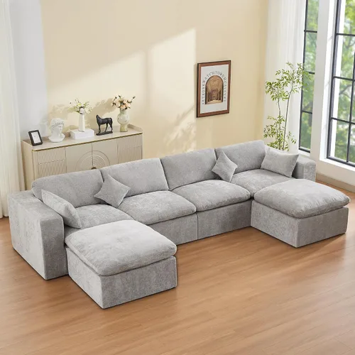 Miniatura 43 de Sofá modular sin hueso de 115 pulgadas, sofá modular modular con otomana, tapizado de gran tamaño, convertible, cómodo sofá de felpilla de 4 plazas