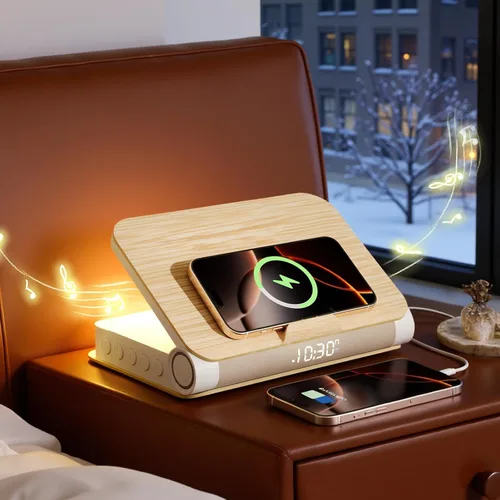 Vivilumens Relojes Despertadores de Libro Cargador Inalámbrico Altavoz Bluetooth Lámpara de Amanecer Fuerte para Personas con Sueño Pesado Adultos