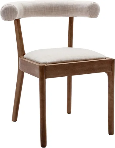 Miniatura 4 de Kmax Sillas de comedor de mediados de siglo, sillas de cocina de tela moderna con marco con acabado de nogal natural, respaldo curvado de lino, beige