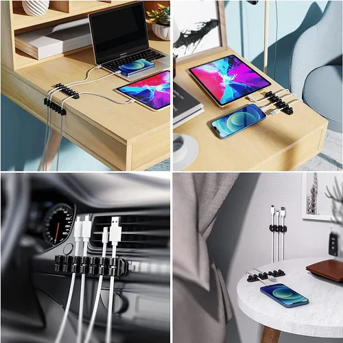 Miniatura 6 de SOULWIT Soporte de Cable Mejorado, Clips Organizadores de Gestión de Cables de Silicona Autoadhesivos para Escritorio Cable de Carga USB Cable