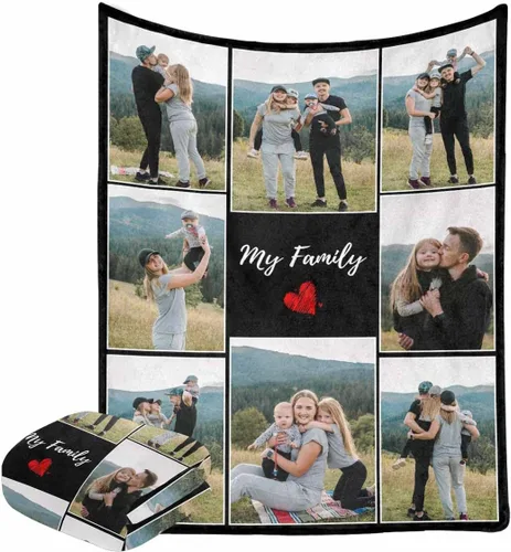 Miniatura 33 de Manta personalizada con fotos, manta personalizada con retrato familiar para padres, niños, perros y familia, manta personalizada para un día