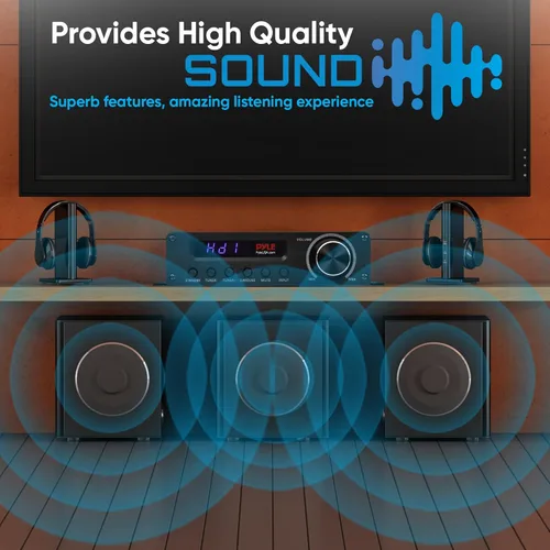 Miniatura 5 de Amplificador de audio inalámbrico Pyle Bluetooth para el hogar - Receptor estéreo de potencia para cine en casa de 100 W, 5.1 canales, sonido