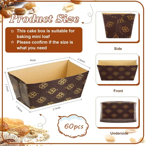 Miniatura 2 de Tessco 60 Piezas Mini Moldes de Pan de Papel Desechables Moldes Rectangulares de Papel para Hornear para Pan Rápido Panes Pequeños de Calabaza