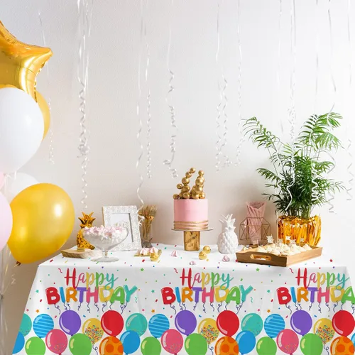 Miniatura 5 de Gatherfun Mantel desechable de cumpleaños, funda de mesa de plástico para fiesta de cumpleaños de niños, 54 x 108 pulgadas, 3