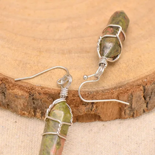 Miniatura 56 de Pendientes de cristal de punta envuelta en alambre de piedra pulida para mujer Reiki Energy Healing