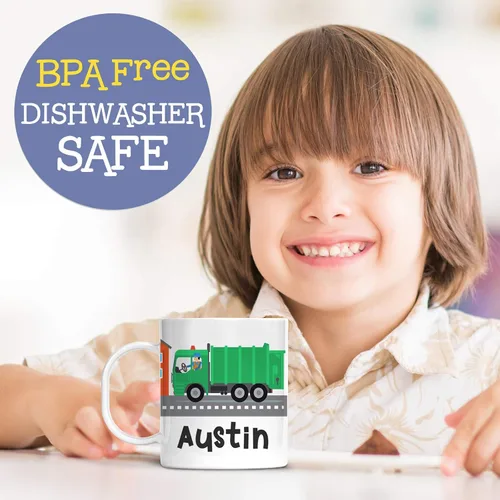 Miniatura 3 de Taza de camión de basura personalizada para niños con nombre del niño, taza irrompible de camión de basura, apta para lavavajillas y sin BPA