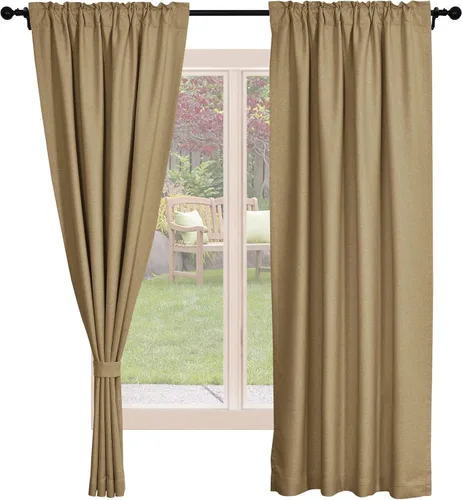 Miniatura 20 de Frelement Cortinas opacas de lino natural, paneles de cortinas con bolsillo para barra y pestaña trasera, para sala de estar, cortinas