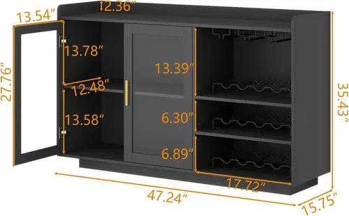 Miniatura 2 de Gabinete de barra de vino Loomie con luces LED, barra de café flotante con estante de vidrio y estantes de vino removibles, aparador buffet moderno