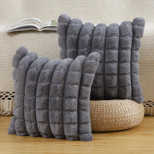 Miniatura 10 de MADIZZ Juego de 2 fundas de almohada de lana sintética a cuadros de 12 x 20 pulgadas / 12.0 x 20.0 in., súper suaves, bohemias, decorativas