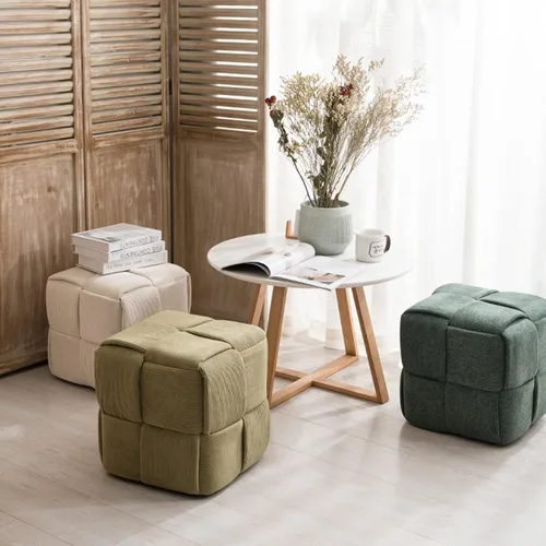 Miniatura 3 de QQXX Puf otomano tejido hecho a mano, taburete tapizado de terciopelo, moderno reposapiés cuadrado acolchado para sala de estar, dormitorio, entrada