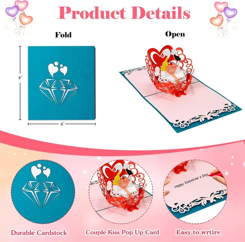 Miniatura 7 de FLYAB Tarjeta desplegable para el día de San Valentín, tarjeta de San Valentín desplegable para ella, él, novia, novio, esposa, marido, regalo