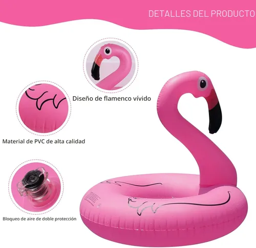 Miniatura 4 de Flotadores inflables de flamenco con luces, anillos de tubo de natación de flamenco alimentado por energía solar, flotadores de playa de lago de 42