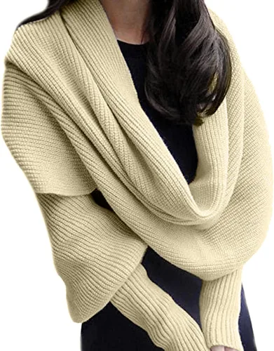 Miniatura 6 de Bufanda de otoño e invierno para mujer, con manga, de color sólido, de punto, con manga