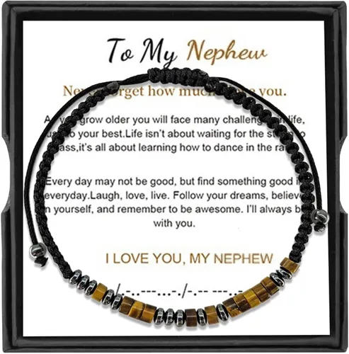 Miniatura 9 de Pulsera con código morse, regalos de Navidad para hijo, nieto, hija, nieta, sobrino, regalo de cumpleaños inspirador Tiger Eye Stone