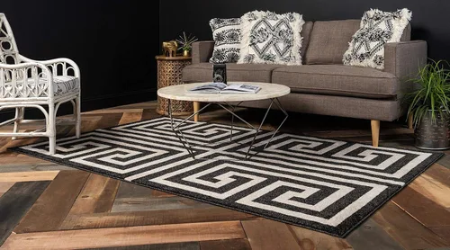 Miniatura 3 de Unique Loom Athens Collection - Alfombra clásica geométrica moderna con diseño de bordes, 3 pies 3 pulgadas x 5 pies 3 pulgadas, negro/beige