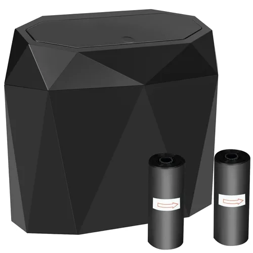 Miniatura 2 de Wontolf Mini cubo de basura para automóvil con tapa y 60 bolsas de basura, ABS diseño de diamante, organizador de automóvil, accesorios