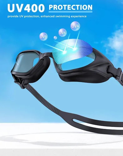 Miniatura 6 de Gafas de Natación, Gafas de Natación Unisex para Adultos Anti Niebla Anti UV Sin Fugas Visión Amplia para Hombres Mujeres Jóvenes Negro/Azul claro