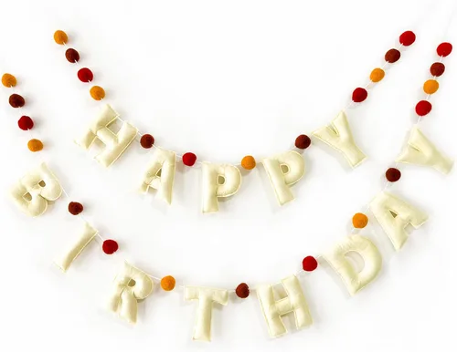 Miniatura 23 de Cartel de feliz cumpleaños pre-encordado – Guirnalda de bola de fieltro, decoraciones de fiesta temática blanca, guirnalda de feliz cumpleaños