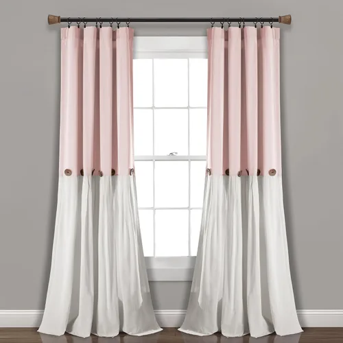 Miniatura 31 de Lush Decor - Cortinas de lino con botones de estilo granja, panel individual, diseño plisado de dos tonos de 40 pulgadas de ancho x 108 pulgadas