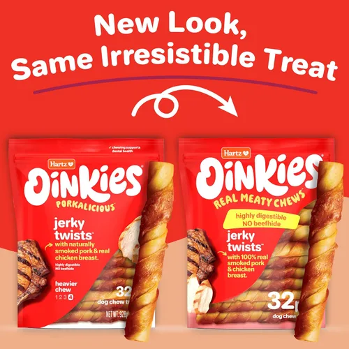 Miniatura 2 de Hartz Oinkies Porkalicious - Golosinas para perros de piel de cerdo ahumado, paquete de 32