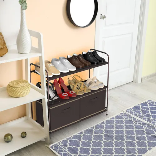 Miniatura 8 de Simple Houseware - Armario de almacenamiento de 3 niveles con 2 cajones Marrón