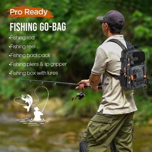 Miniatura 2 de THKFISH Combo de caña de pescar y carrete con mochila, kit de carrete giratorio de caña de pescar telescópica con señuelos de pesca, alicates y Kit