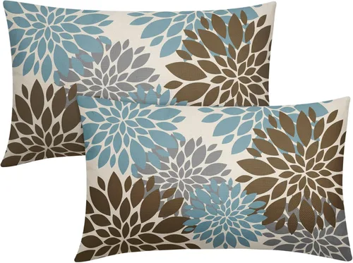 Miniatura 103 de Fundas de Almohada Azul Aguamarina 16X16 Pulgadas Juego de 2, Flores de Dalia Primavera Verano Floral Crema Fundas de Almohada Decorativas