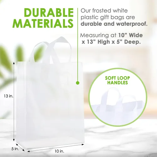Miniatura 8 de Prime Line Packaging Bolsas de regalo de plástico, bolsas de regalo esmeriladas con asas para pequeñas empresas, compras, suministros de boutique