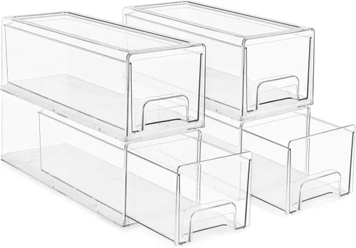 Miniatura 14 de Sorbus 1 cajón grande y 2 pequeños transparentes y apilables – Cajones organizadores de plástico con asas – Cajones de almacenamiento extraíbles
