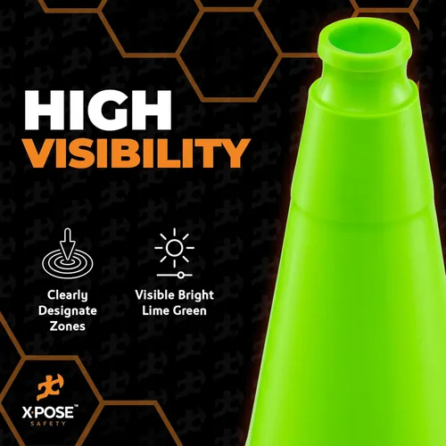 Miniatura 6 de Xpose Safety Cono de tráfico verde lima de 28 pulgadas, paquete de 4, cono de seguridad de PVC de alta calidad para estacionamiento, precaución