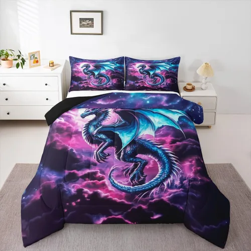 Miniatura 22 de jejeloiu Juego de edredón de dibujos animados para niños, tamaño individual, estampado de gatos, juego de ropa de cama con patrón de hojas, edredón