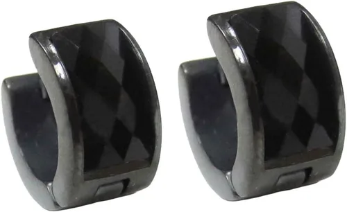 Miniatura 14 de Aretes de aro de acero inoxidable con cristal multicolor negro para hombres y mujeres Azul Oscuro