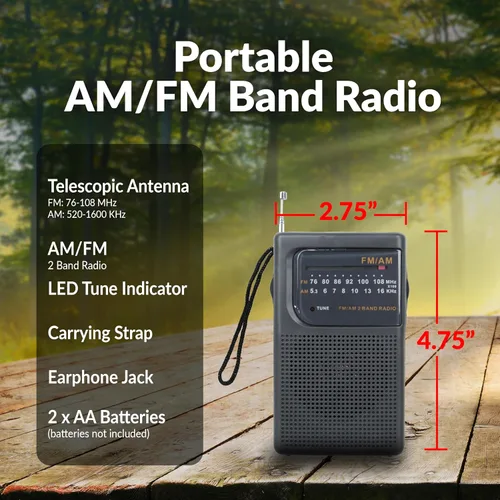 Miniatura 3 de Supersonic SC-1105 Radio de banda AM/FM portátil con indicador de sintonización LED, antena telescópica, conector para auriculares, correa