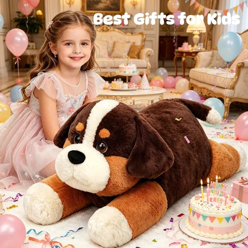 Miniatura 4 de Perro de montaña bernés grande de 32 pulgadas, juguete gigante de felpa suave y esponjoso, regalos de fiesta de cumpleaños para niños y niñas