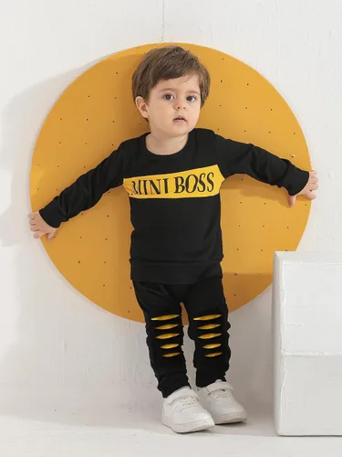 Miniatura 3 de Conjunto de 2 piezas de sudadera con estampado de letras de manga larga y pantalones para bebé niño
