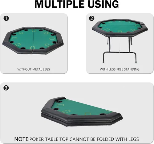 Miniatura 6 de Mesa de póquer plegable de casino mesas de póquer Texas Hold'em Mesa de póquer plegable, mesa de juego de mesa de fieltro con portavasos de plástico