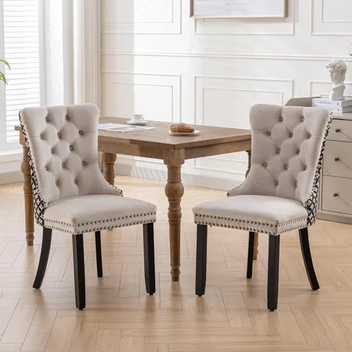 Miniatura 2 de LKTART Juego de 2 sillas de comedor de terciopelo, sillas de comedor copetudas con ribete de anillo de clavo, silla de comedor tapizada con patas