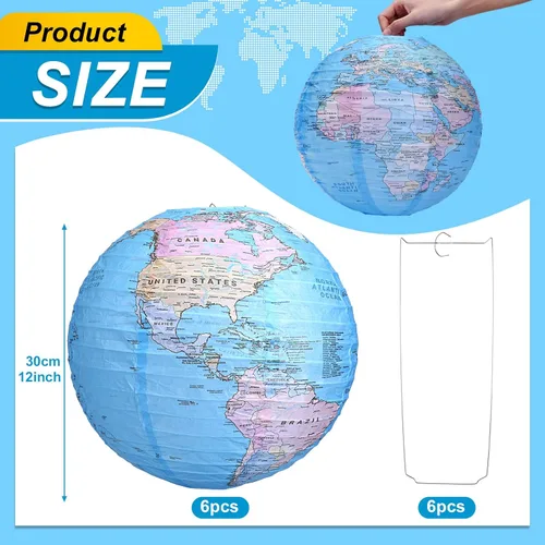 Miniatura 2 de Linternas de papel colgantes con diseño de globo terráqueo, decoraciones del Día de la Tierra alrededor del mundo, linternas de papel temáticas