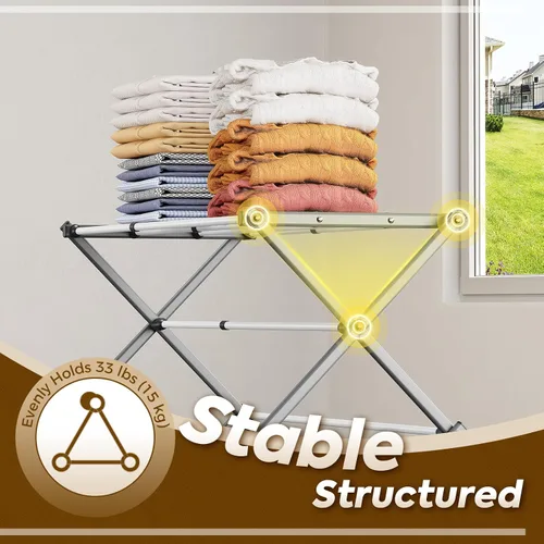 Miniatura 3 de KINGBOARD Tendedero de secado de ropa, plegable con 11 postes, estante de secado de ropa de 3 niveles, estante de secado de ropa pequeño plegable