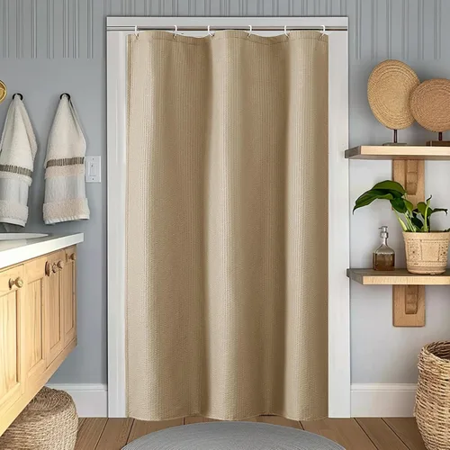 Miniatura 50 de OWENIE Cortina de ducha blanca para baño, 96 pulgadas, extra larga, elegante cortina de ducha de tela texturizada en relieve 3D, repelente al agua