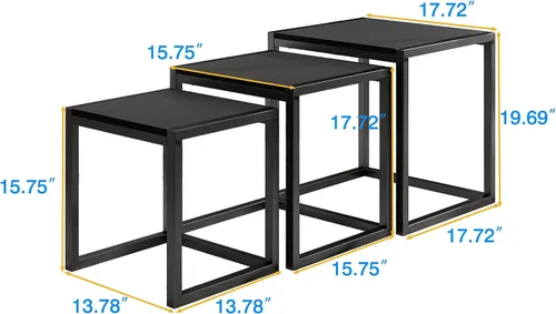 Miniatura 3 de Juego de 3 mesas auxiliares, moderna mesa auxiliar apilable con marco de metal, color negro
