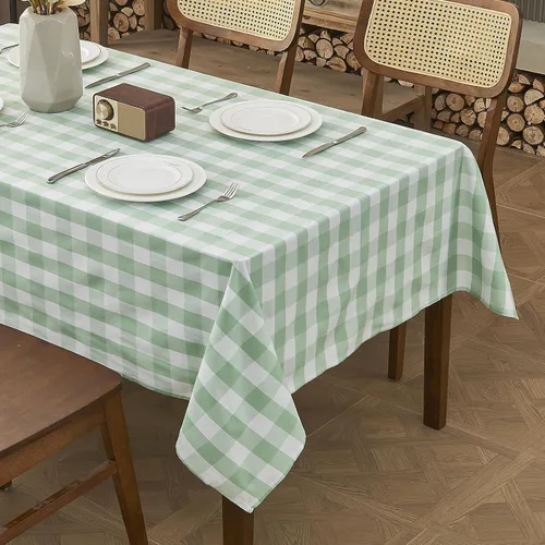 Miniatura 17 de Mantel rectangular de 71 x 55 pulgadas, lino sintético, sin arrugas, impermeable, color beige, para campamento, graduación, rectangular, para Lino
