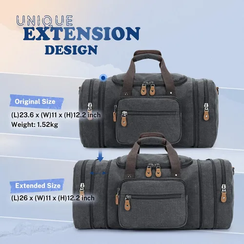 Miniatura 4 de Gonex Bolsa de lona para viaje 50L60L Duffel Bolsa de fin de semana para la noche, Gris oscuro, Clásico