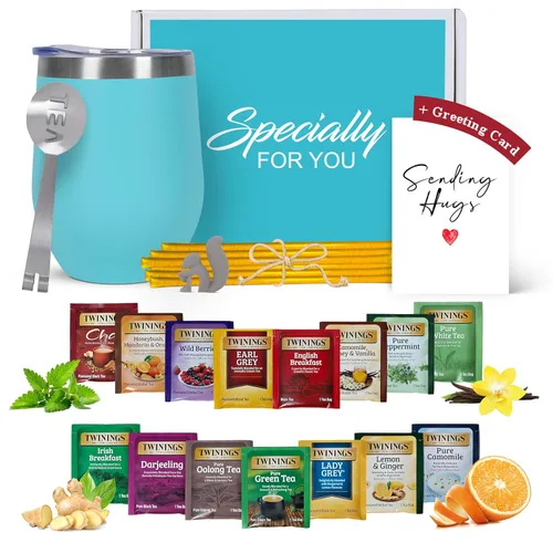 Miniatura 12 de Juego de regalo de té para mujeres y hombres – Elegante juego de té para mujer con 15 tés únicos, vaso de acero inoxidable y 10 pajitas de miel